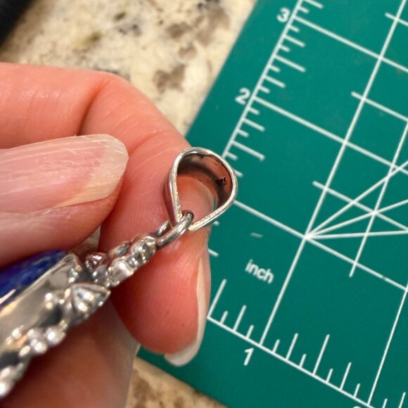 Lg Artisan Ornate Teardrop Lapis Lazuli Statement Pendant Sterling Silver Gift - Picture 5 of 8